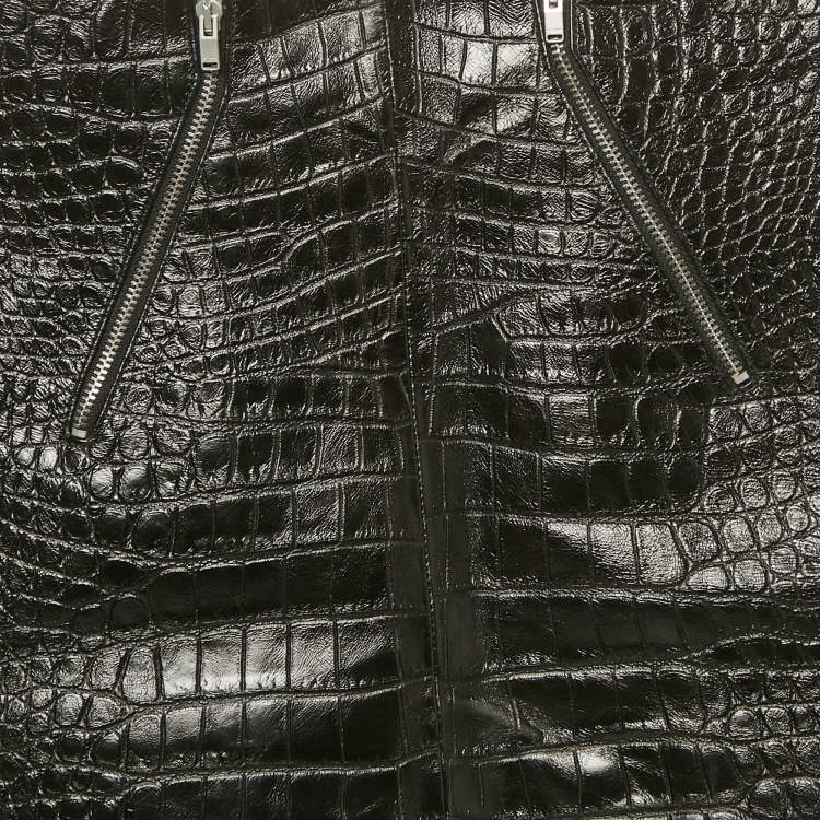 Pre Owned Saint Laurent Paris Black Croc Patterned Leather Mini Skirt S