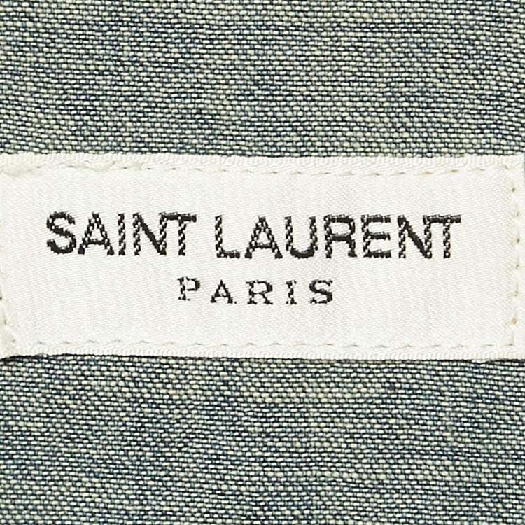Pre Owned Saint Laurent Blue Embroidered Denim Button Front Blouse S