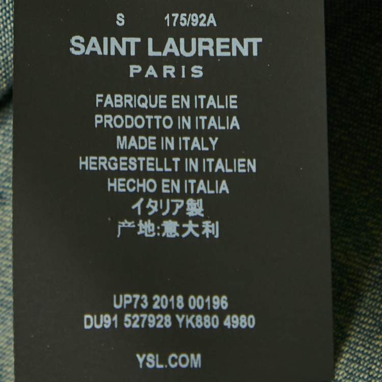 Pre Owned Saint Laurent Blue Embroidered Denim Button Front Blouse S