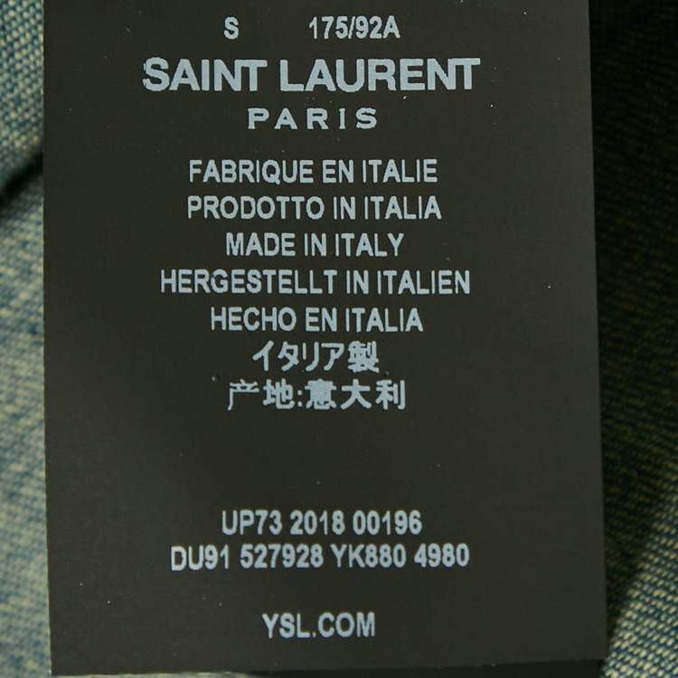 Pre Owned Saint Laurent Blue Embroidered Denim Button Front Blouse S