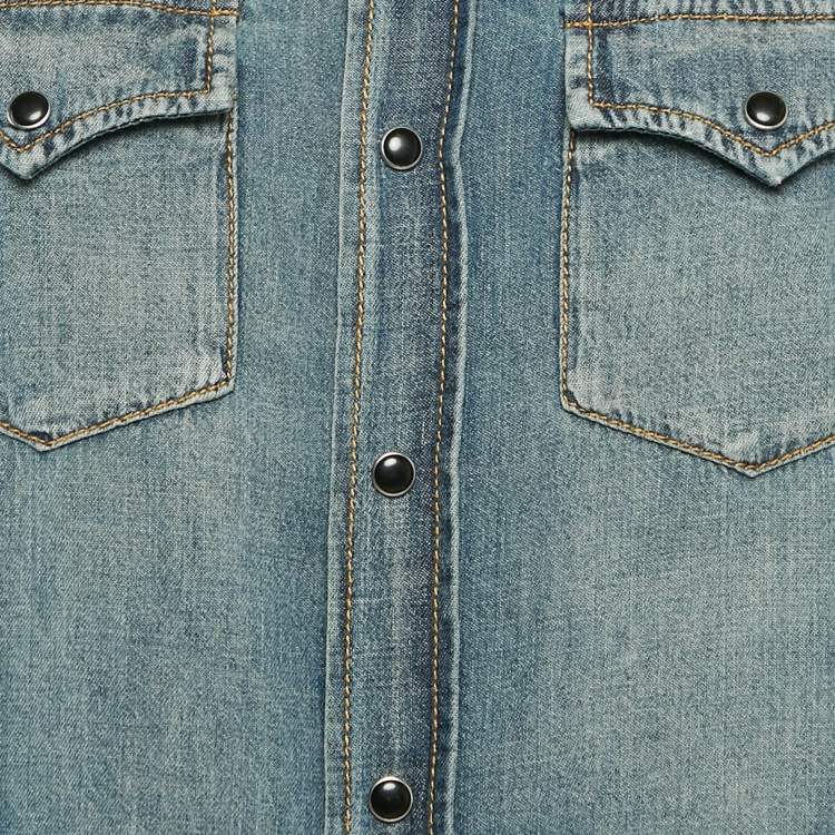 Pre Owned Saint Laurent Denim Heart Detail Button Front Long Sleeve M
