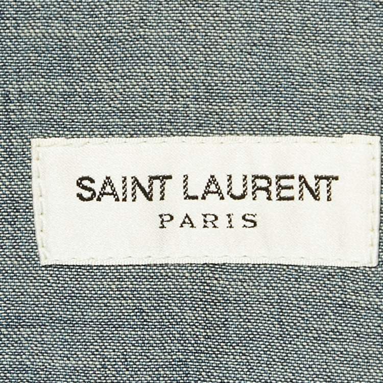 Pre Owned Saint Laurent Denim Heart Detail Button Front Long Sleeve M