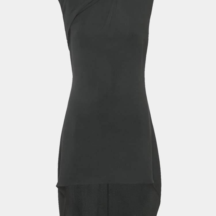 Pre Owned Saint Laurent Black Crepe Sleeveless High-Low Dress S