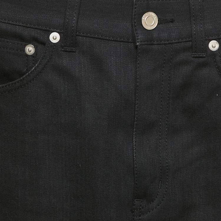 Pre Owned Saint Laurent Black Studded Leather Fringe Trim Denim Skirt S Waist 27"