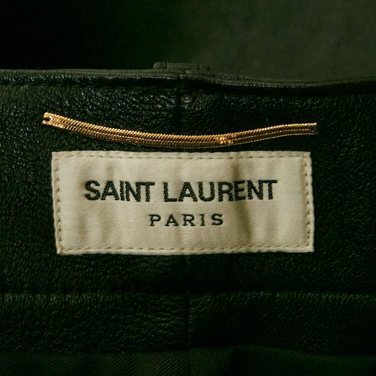 Pre Owned Saint Laurent Black Leather Pleated Short S