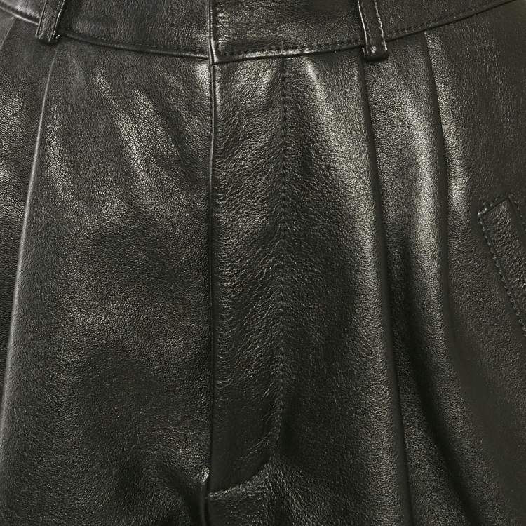 Pre Owned Saint Laurent Black Leather Pleated Short S