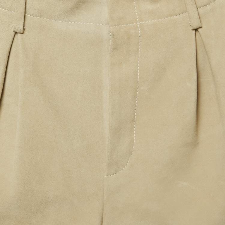 Pre Owned Saint Laurent Beige Suede Pleated Shorts S