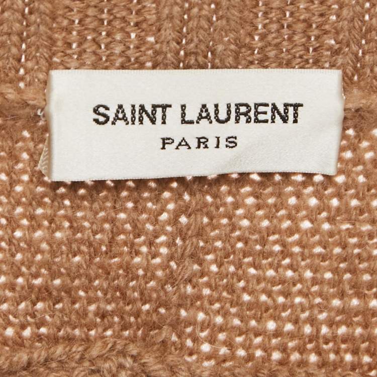 Pre Owned Saint Laurent Paris Camel Brown Rib Knit Crew Neck Sweater L