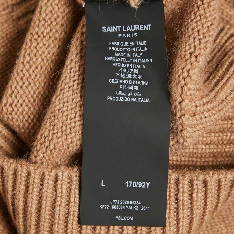 Pre Owned Saint Laurent Paris Camel Brown Rib Knit Crew Neck Sweater L