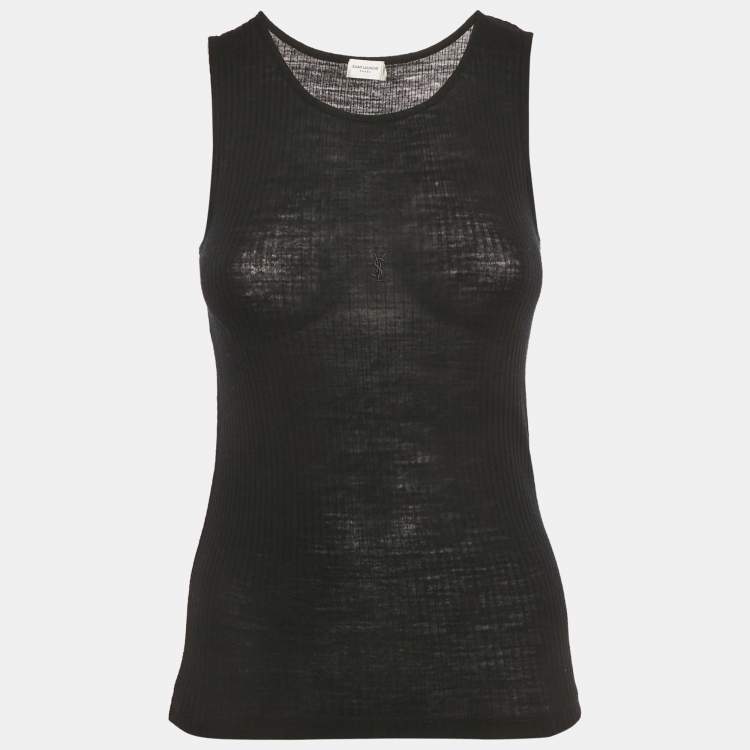 Pre Owned Saint Laurent Black Rib Knit Tank Top XS