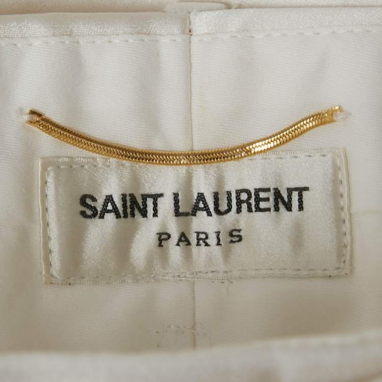 Pre Owned Saint Laurent Paris Ivory Satin Tailored Suit S/M