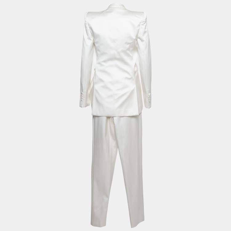 Pre Owned Saint Laurent Paris Ivory Satin Tailored Suit S/M