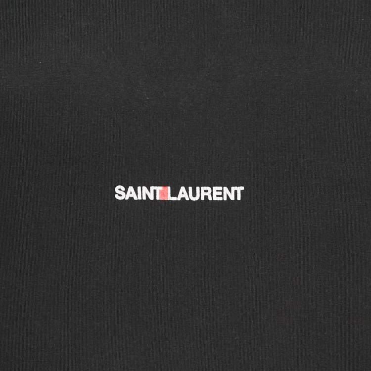 Pre Owned Saint Laurent Black Logo Print Jersey Crew Neck T-Shirt XS
