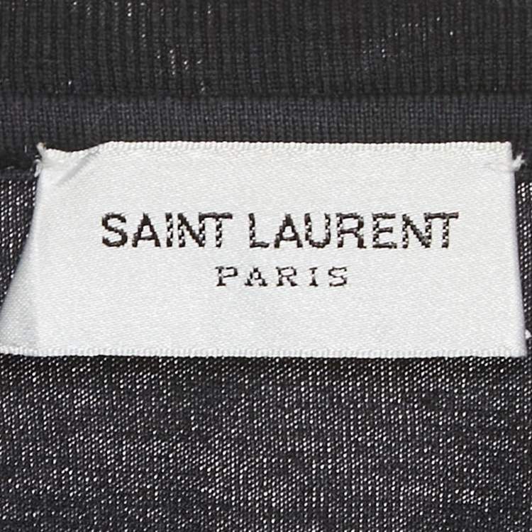 Pre Owned Saint Laurent Black Logo Print Jersey Crew Neck T-Shirt XS