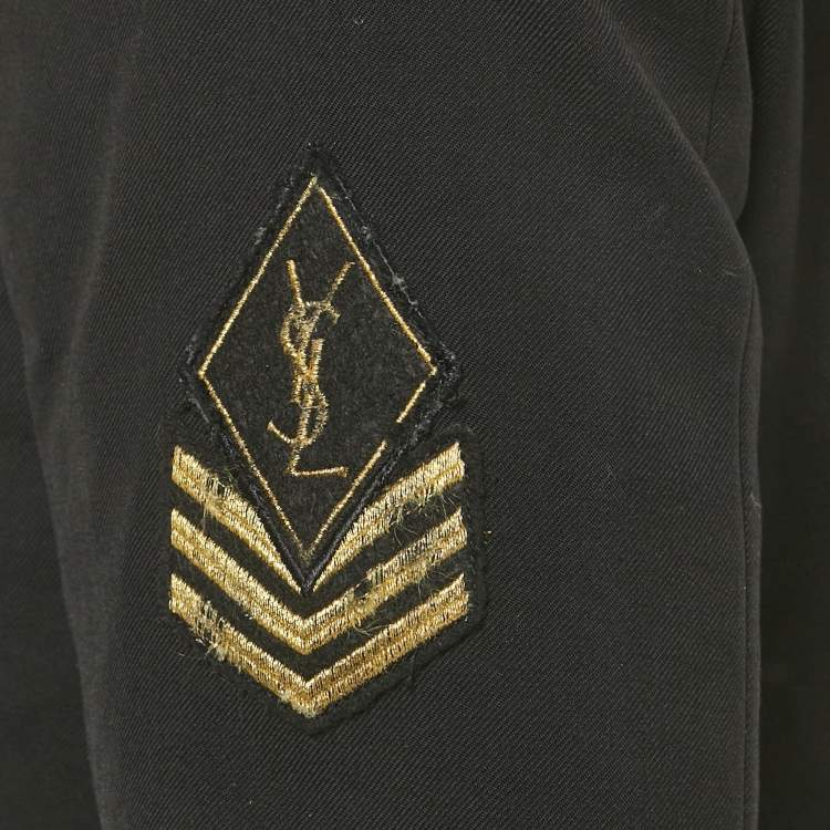 Pre Owned Saint Laurent Paris Black Logo Applique Detail Wool Raw Edge Cropped Jacket L