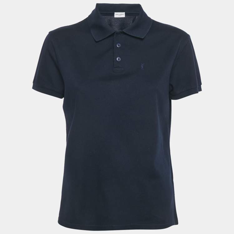 مملوكة مسبقًا Saint Laurent Paris Navy Blue Cotton Pique Polo T-Shirt XS