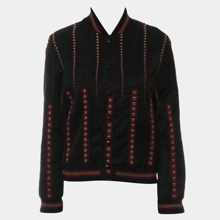 Pre Owned Saint Laurent Paris Stars Embellished Bomber Jacket