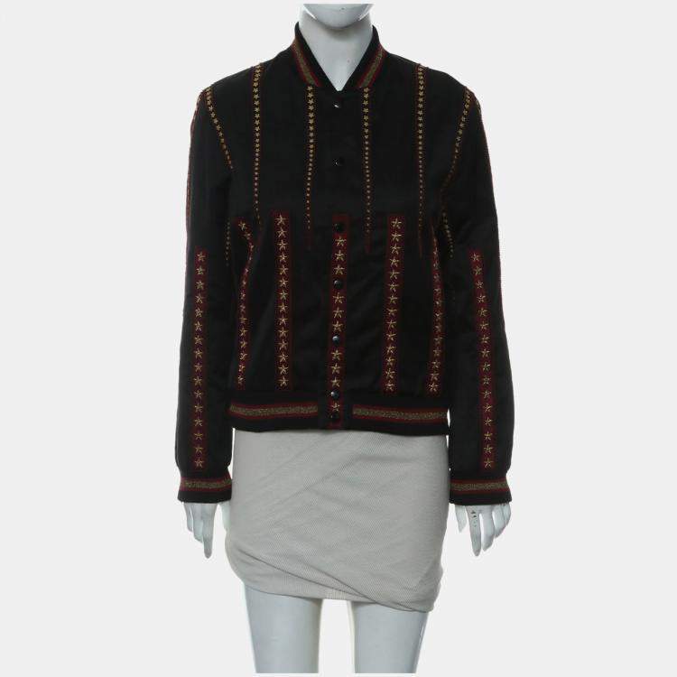 Pre Owned Saint Laurent Paris Stars Embellished Bomber Jacket
