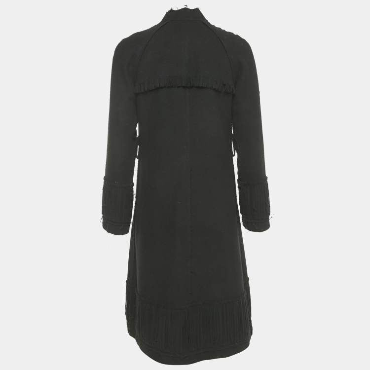 Pre Owned Saint Laurent Black Wool Fringed Trim Distressed Coat  S 