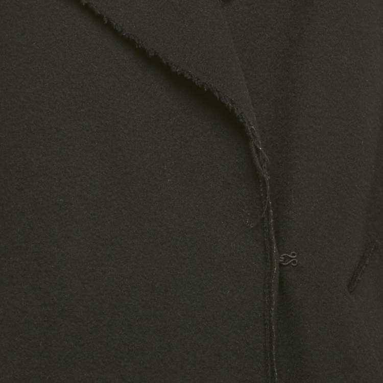 Pre Owned Saint Laurent Black Wool Fringed Trim Distressed Coat  S 