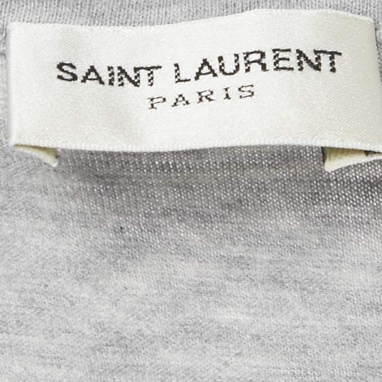 Pre Owned Saint Laurent Grey Melange Logo Print Jersey T-Shirt S