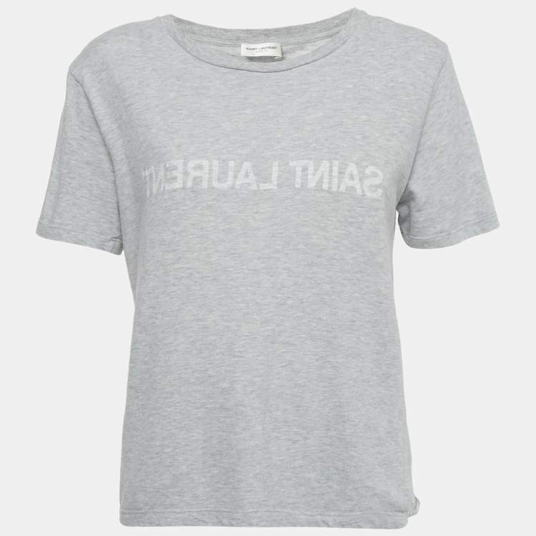 Pre Owned Saint Laurent Grey Melange Logo Print Jersey T-Shirt S