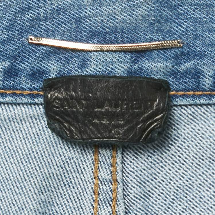 Pre Owned Saint Laurent Blue Faded Denim Embroidered Skinny Jeans M Waist 30"
