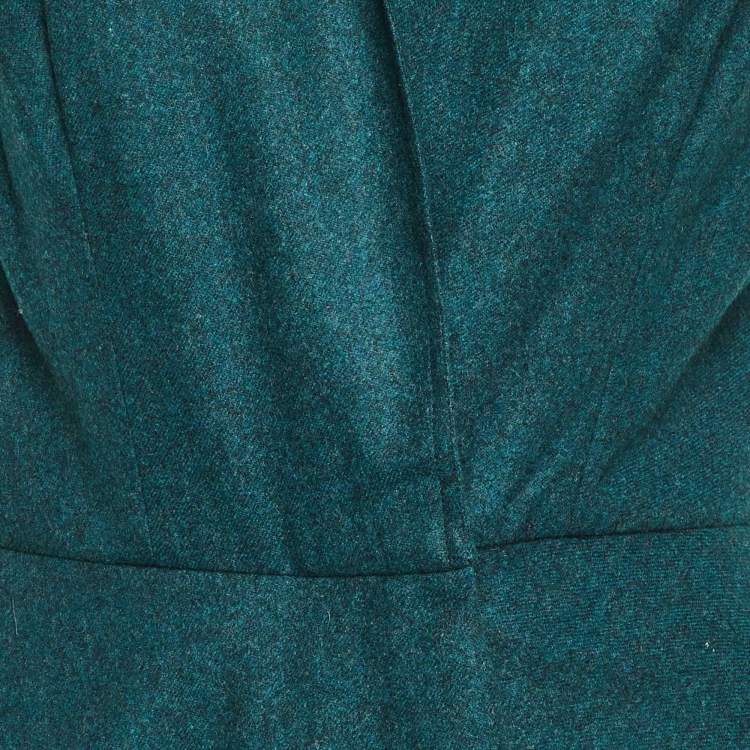 Pre Owned Saint Laurent Paris Dark Green Wool Tiered Midi Dress M