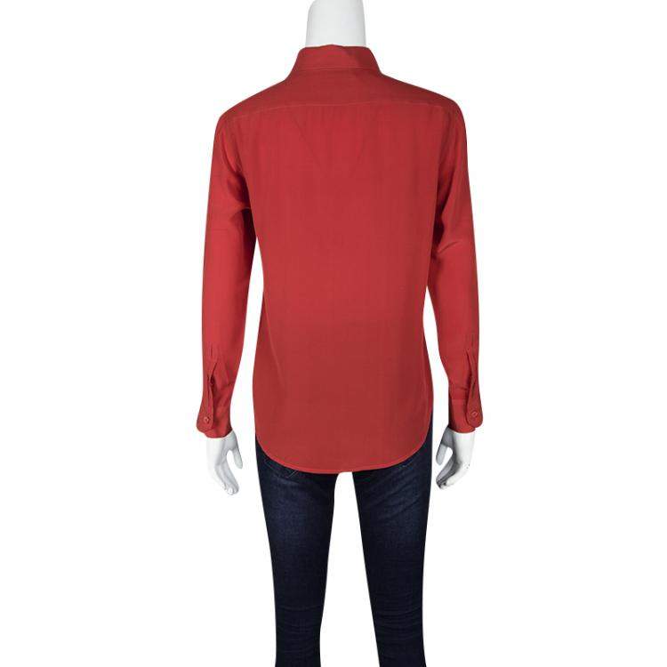 Pre Owned Saint Laurent Paris Red Silk Long Sleeve Shirt M