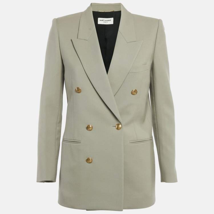 Pre Owned Saint Laurent Paris Greenish Grey Wool Double Breasted Blazer S
