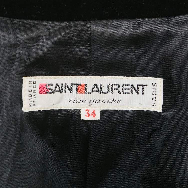 Pre Owned  Saint Laurent Black Cotton Velvet Trim Single Breasted Blazer XS   
