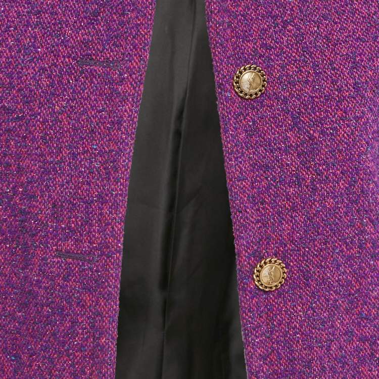 Pre Owned Saint Lauren Paris Purple Lurex Tweed Open Front Jacket M