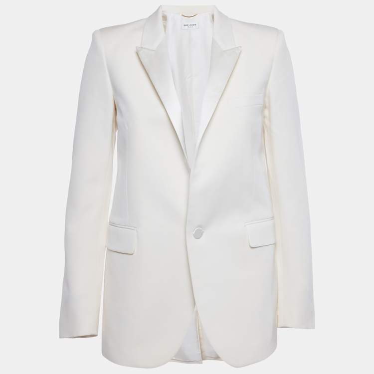 Pre Owned Saint Laurent Paris Off-White Wool Tuxedo Blazer S