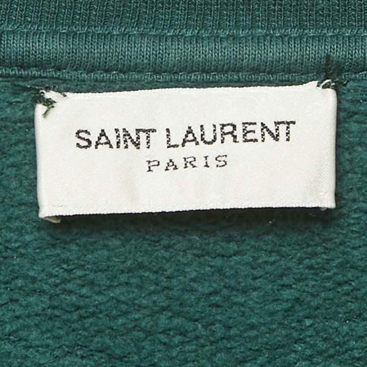 Pre Owned Saint Laurent Paris Green Logo Print Cotton Sweatshirt M