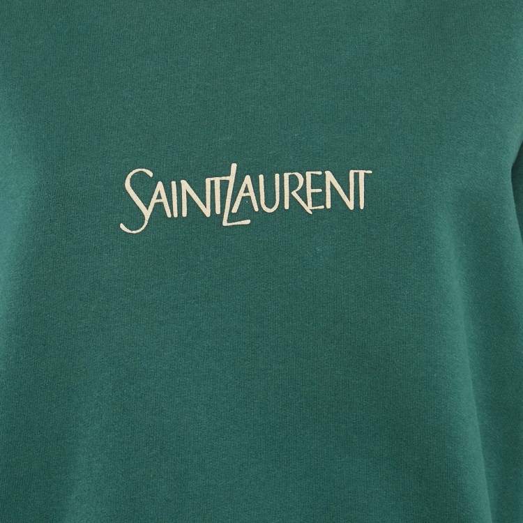 Pre Owned Saint Laurent Paris Green Logo Print Cotton Sweatshirt M