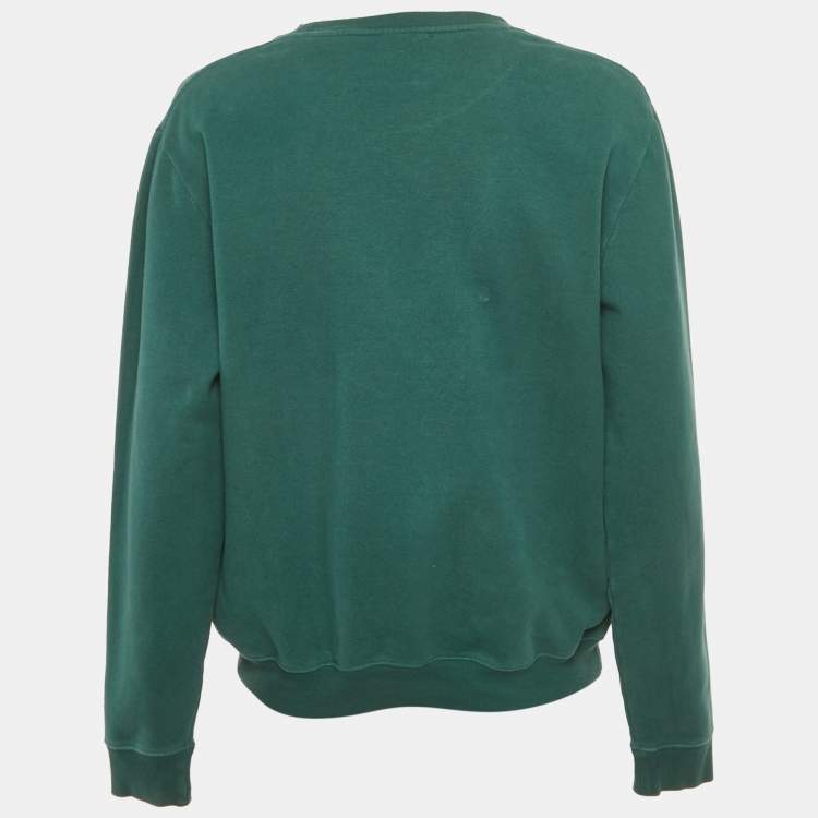 Pre Owned Saint Laurent Paris Green Logo Print Cotton Sweatshirt M