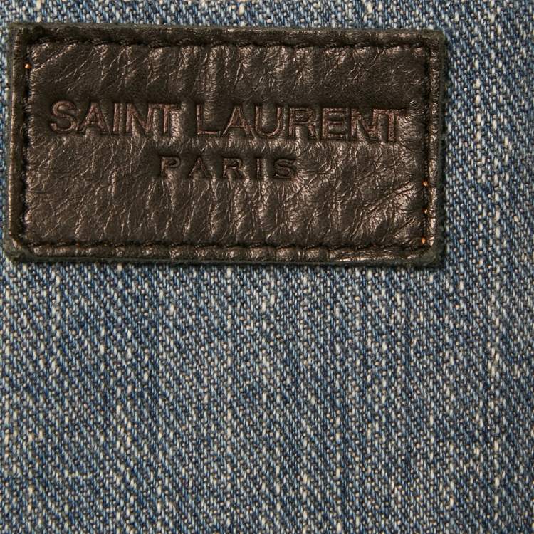 Pre Owned Saint Laurent Blue Love Applique Denim Jacket M
