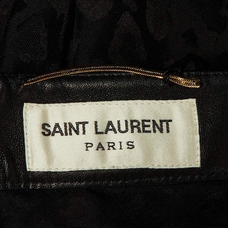 Pre Owned Saint Laurent Paris Black Animal Pattern Silk Mini Skirt S