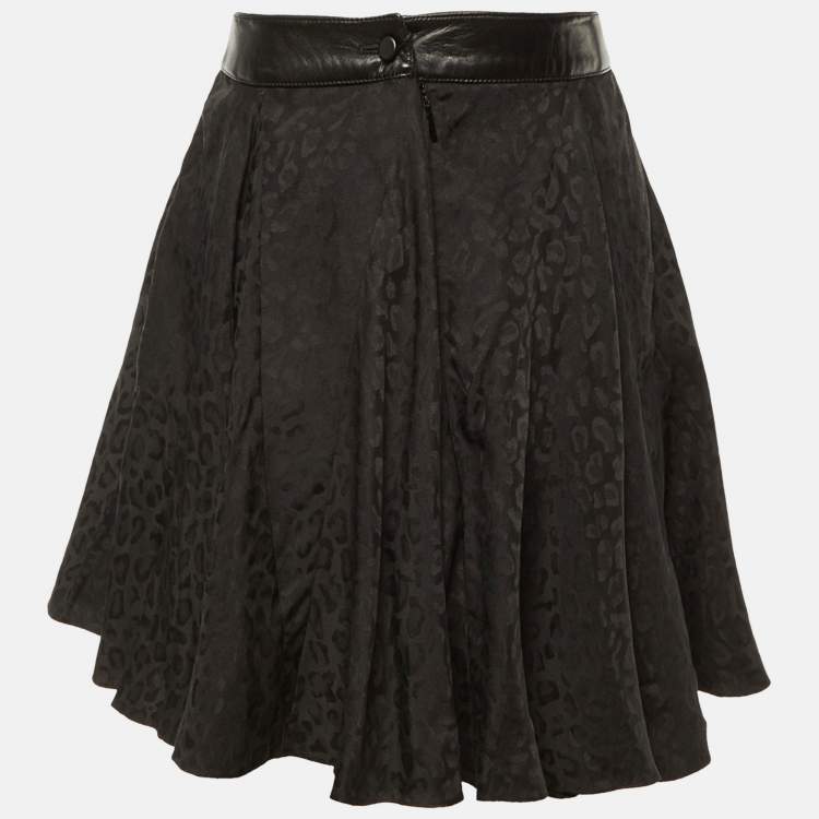 Pre Owned Saint Laurent Paris Black Animal Pattern Silk Mini Skirt S