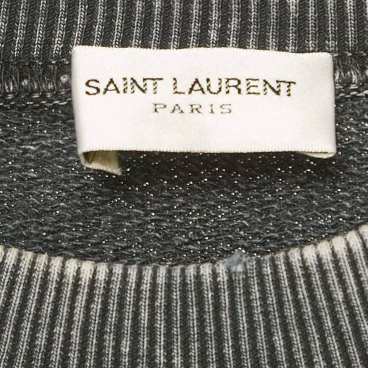 Pre Owned Saint Laurent Faded Grey Logo Print Cotton Distressed Sweatshirt S