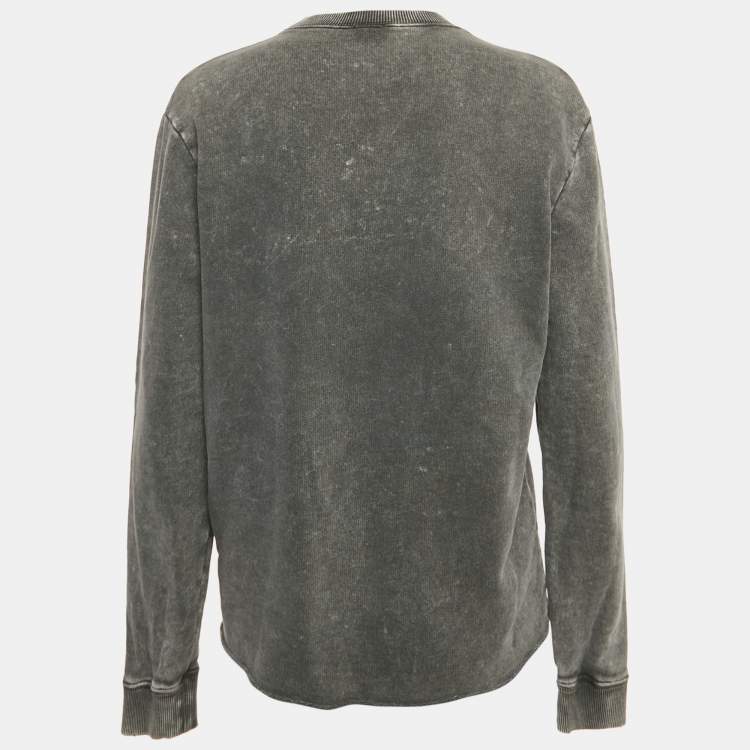 Pre Owned Saint Laurent Faded Grey Logo Print Cotton Distressed Sweatshirt S