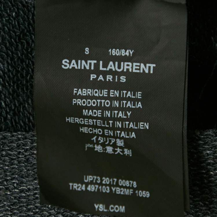 Pre Owned Saint Laurent Faded Grey Logo Print Cotton Distressed Sweatshirt S