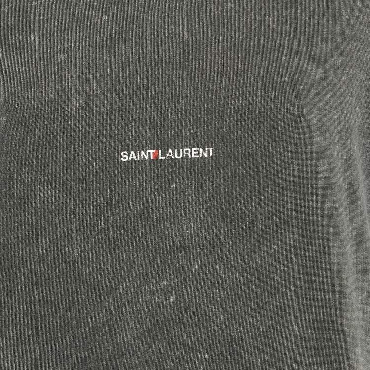 Pre Owned Saint Laurent Faded Grey Logo Print Cotton Distressed Sweatshirt S