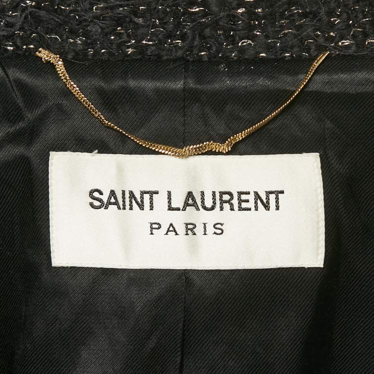 Pre Owned معطف بصفين من الأزرار تويد محكم أسود سان لوران باريس صغيرة