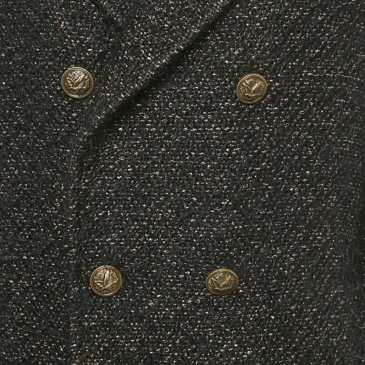 Pre Owned معطف بصفين من الأزرار تويد محكم أسود سان لوران باريس صغيرة