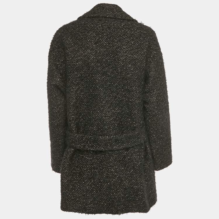 Pre Owned معطف بصفين من الأزرار تويد محكم أسود سان لوران باريس صغيرة