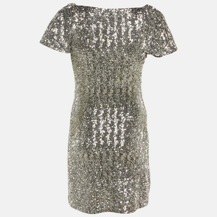 Pre Owned Saint Laurent Paris Silver Sequined Knee Length Dress S
