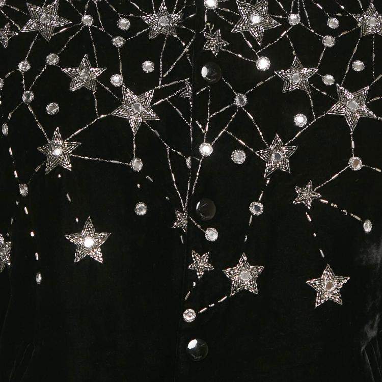 Pre Owned Saint Laurent Paris Black Embellished Velvet Bomber Jacket S