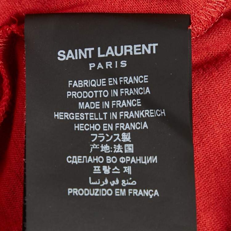 Pre Owned تي شيرت سان لوران باريس قميص أحمر بطبعة الشعار على الجيرسيه مقاس متوسط