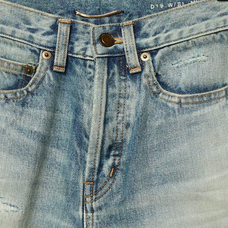 Pre Owned Saint Laurent Paris Blue Denim Distressed Slim Fit Jeans S/Waist 24"